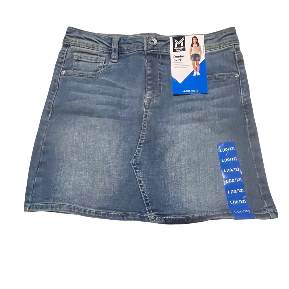 Member’s Mark Girls L 10/12 Blue Denim Skirt Stretch Jean Skirt NWT
